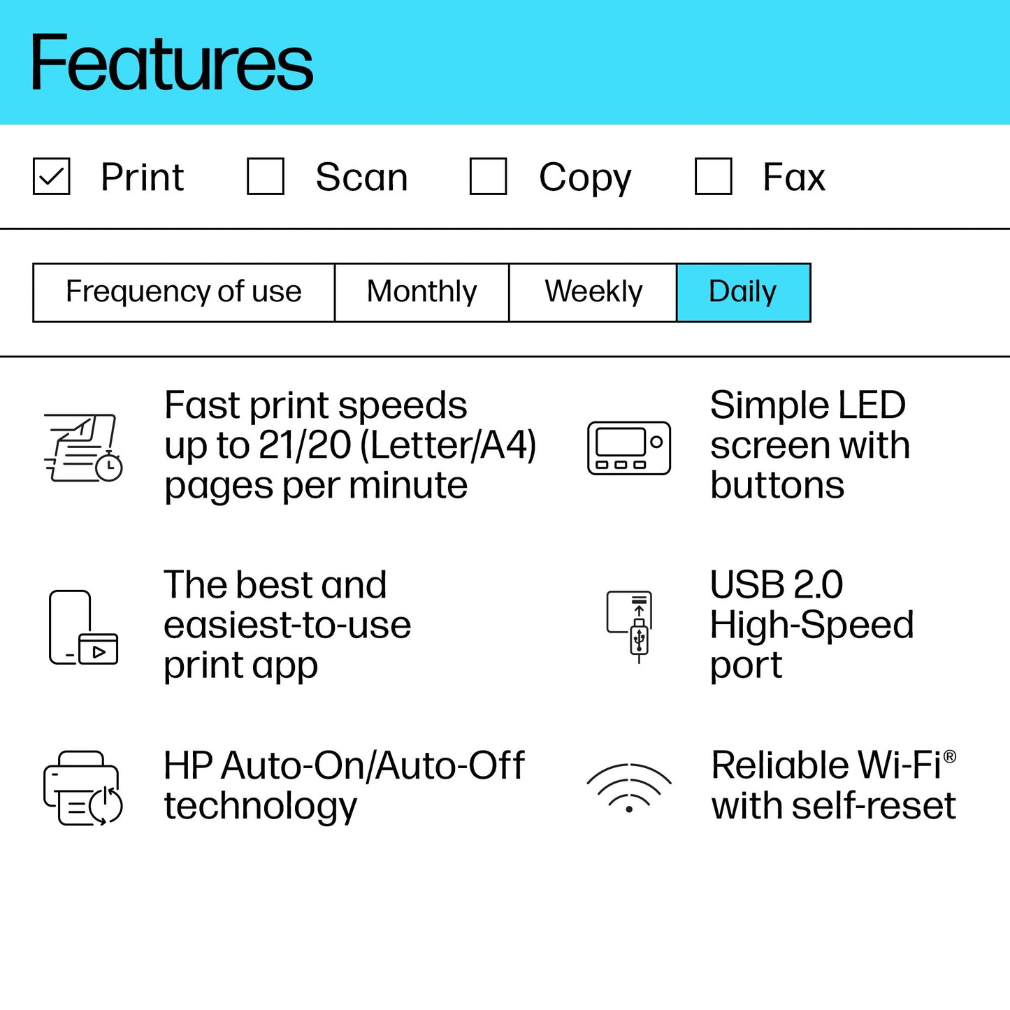 Prints efficiently Fits anywhere An